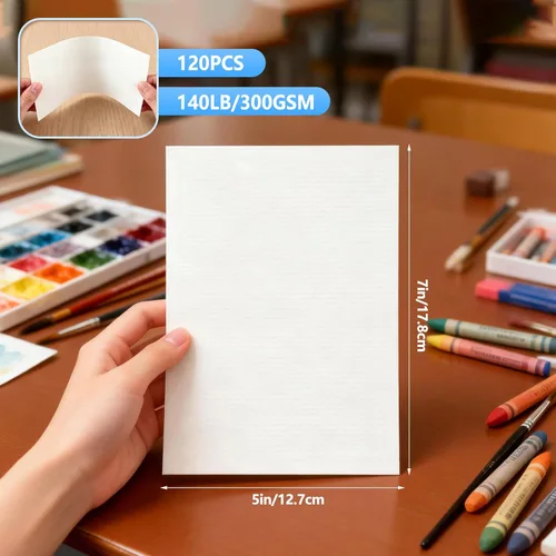 Miniatura 2 de Fyess 120 piezas de papel de acuarela 100% trapo de algodón blanco 140 libras papel pesado para acuarela tarjetas papel prensado en frío papel