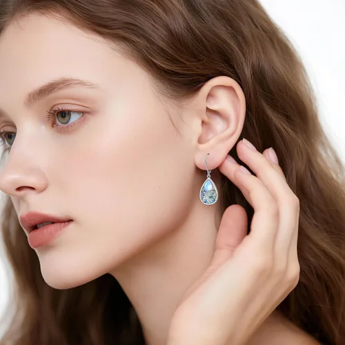 Miniatura 118 de Aretes colgantes de filigrana de plata de ley 925, margarita, loto, flor de rosa, piedra lunar, lágrima para mujer, nudo celta infinito, margarita