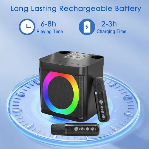 Miniatura 2 de Máquina de Karaoke para Niños y Adultos - Altavoz Bluetooth Portátil con 2 Micrófonos Inalámbricos, Máquina de Cantar para Fiestas en Casa, Regalos