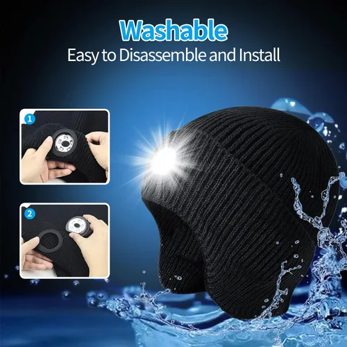 Miniatura 4 de Gorro Bluetooth con auriculares ligeros e inalámbricos, micrófono integrado y altavoces estéreo mejorados con música