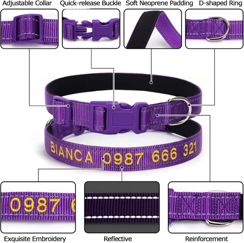Miniatura 2 de Collar acolchado para perro, collar personalizado de neopreno suave para mascotas, nombre y número de teléfono bordado personalizado para mascotas