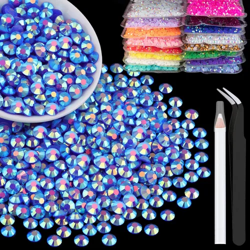 Miniatura 23 de 5000 piezas de diamantes de imitación de resina de 0.118 pulgadas a granel, color verde oscuro AB con parte trasera plana, diamantes de imitación