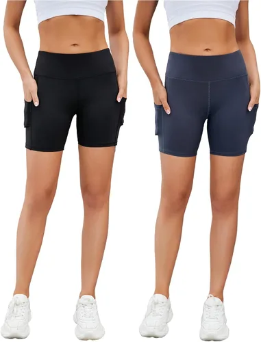 Miniatura 8 de AHLW Pantalones cortos de ciclismo suaves para mujer, con bolsillos, cintura alta, elásticos, cómodos, atléticos, para correr, yoga
