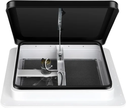 Miniatura 2 de Kit de ventilador reversible Livpow para techo de RV de 12V, 35.6 cm x 35.6 cm, tapa manual de elevación negra