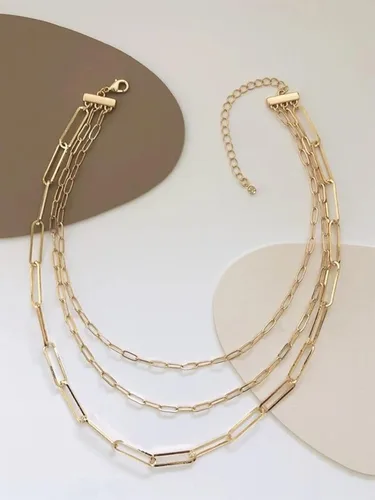 Miniatura 3 de Long tiantian Collar de clip de papel para mujer, collar de eslabones de cadena de oro, collar de cadena en capas, collar de clip para niñas, Cobre