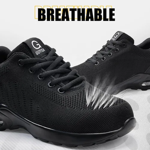 Miniatura 6 de GLANOUDUN Zapatos de punta de acero para hombre, ligeros, con amortiguación de aire, zapatos de trabajo de seguridad indestructibles, zapatos