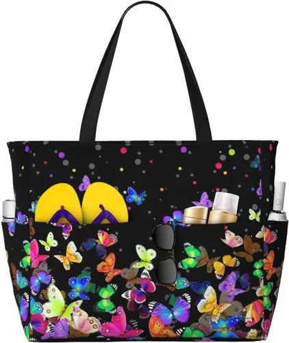 Miniatura 10 de Bolsa de playa para mujer, bolsa de playa impermeable y a prueba de arena con bolsa húmeda, bolsa de viaje grande para viajes de fin de semana