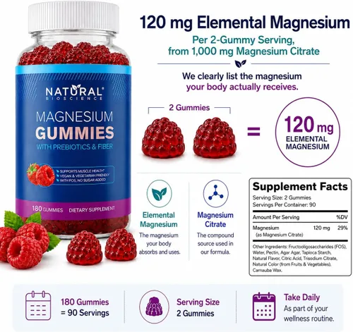 Miniatura 6 de Gomitas de magnesio sin azúcar para adultos, suplemento de magnesio de alta potencia, magnesio masticable de alta absorción, gomitas veganas