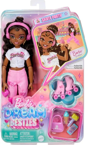 Miniatura 6 de Muñeca Barbie Dream Besties y accesorios, muñeca posable Barbie Brooklyn patinadora con temática de música y video con cabello castaño oscuro, 9