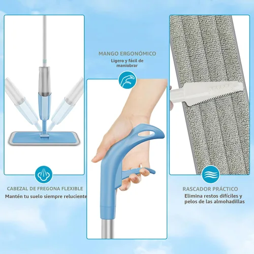 Miniatura 4 de Trapeadores húmedos en aerosol para limpieza de suelos de madera dura: mopa MEXERRIS con 3 almohadillas lavables para Swiffer Powermop - Trapeador