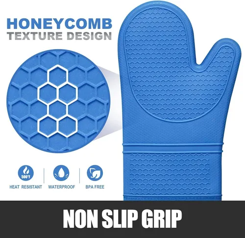 Miniatura 3 de Rorecay Juego de 6 manoplas para horno y soportes para ollas para cocina, guantes de horno de silicona extra largos y antideslizantes resistentes al