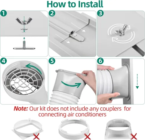 Miniatura 4 de Kit de ventana de aire acondicionado portátil, kit de ventilación de CA universal ajustable con manguera de escape de 5.9 pulgadas para ventanas