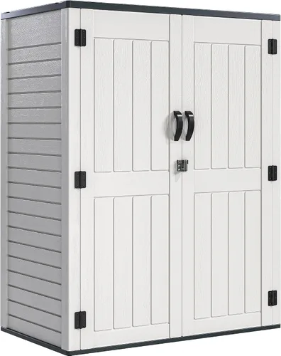 Miniatura 13 de YITAHOME - Cobertizo de almacenamiento horizontal al aire libre con puerta bloqueable en forma de X, cobertizo de herramientas de resina resistente