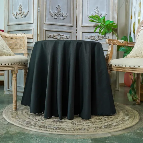 Miniatura 8 de JYFLZQ Mantel redondo negro de 70 pulgadas para mesas de 4 pies, lavable a máquina, duradero, tela de poliéster gruesa, para fiestas, banquetes