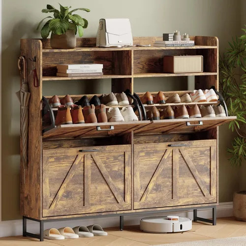 Miniatura 23 de Gabinete para Zapatos con 2 Cajones Abatibles, Organizador Independiente Oculto para Almacenamiento de Zapatos para Entrada, Gabinete Estrecho
