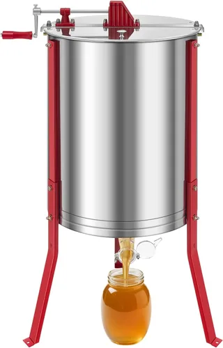 VEVOR Extractor de miel, extractor manual de miel de 6 marcos con tapa transparente, girador de tambor de panal con soporte ajustable en altura,