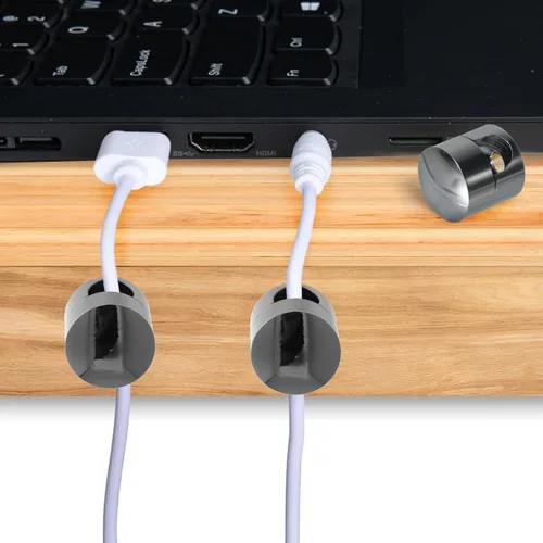 Miniatura 6 de SmallCat 6 juegos de soportes de cargador para cables, soportes de anclaje de cable ajustables negros, clips de cable de metal adhesivos