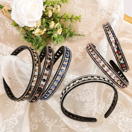 Miniatura 5 de Diademas con pedrería para mujeres y niñas, 4 piezas de diadema brillante de cristal antideslizante, diadema de cabello de pedrería sólida