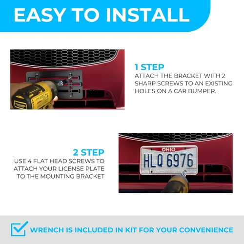 Miniatura 3 de Soporte de placa frontal compatible con Chevrolet 2000-2025, incluye kit de montaje con 6 tornillos y llave, soporte de placa duradero