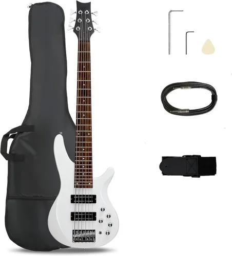 Miniatura 8 de Ktaxon Guitarra eléctrica de bajo de 6 cuerdas con cuello de arce secado al aire naturalmente, diapasón de palisandro y cuerpo de tilo