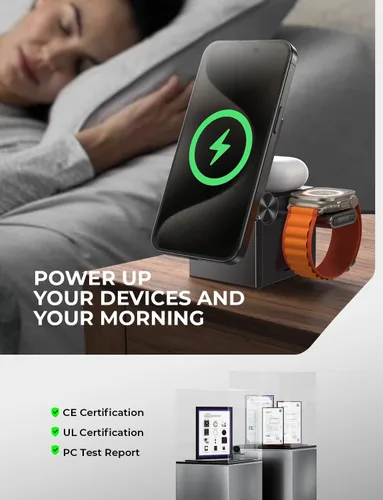 Miniatura 8 de LISEN Soporte Cargador Qi2 Magsafe Estación de Carga 3 en 1 para Apple iPhone y Reloj Estación de Carga para Cargador Magsafe de 15W Soporte Cubo