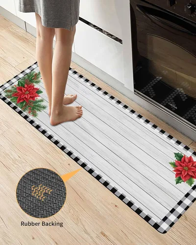Miniatura 4 de Tapete de baño de flor de pascua de Navidad para bañera, antideslizante, de secado rápido y absorbente, de tierra de diatomeas, tapete de cocina
