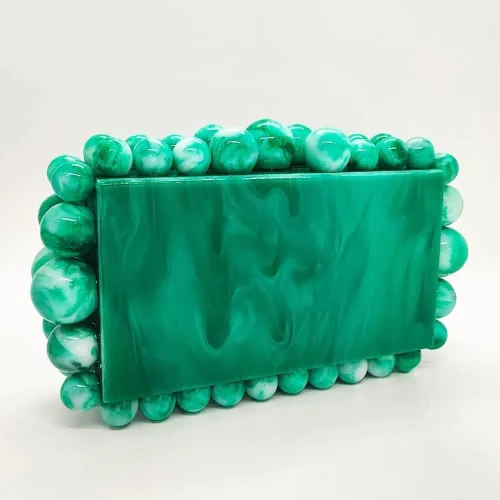 Miniatura 6 de TAYASH Bolso acrílico de noche para mujer, bolso de mano de mármol con purpurina para boda, cóctel, fiesta, baile de graduación (color verde)