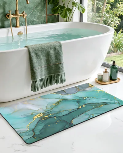 Miniatura 20 de DEXI Alfombra de baño ultra fina, de 16 x 24 pulgadas, antideslizante, para suelo de ducha, absorbente, de secado rápido, de mármol, perfil bajo