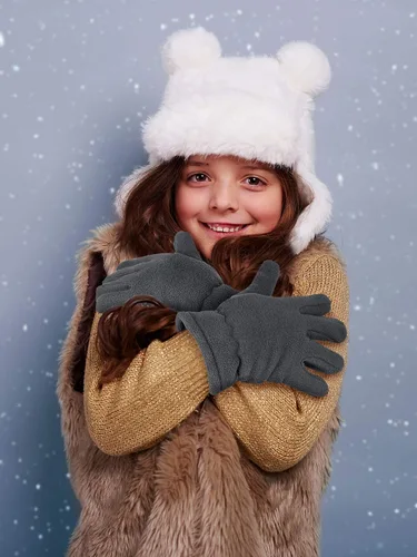 Miniatura 7 de 3 pares de guantes de invierno de forro polar para niños, guantes cálidos de dedos completos para niños, niñas, niños, suministros de actividades al