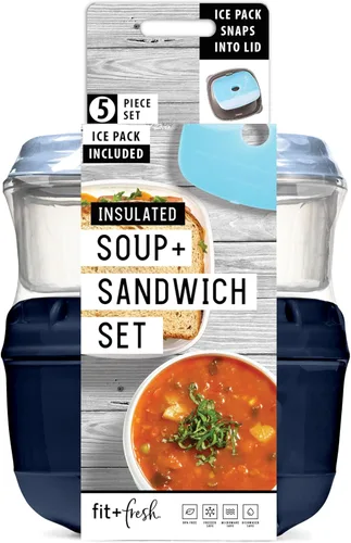 Miniatura 8 de Fit & Fresh 216HL - Juego de entrada con bolsa de hielo, 3 recipientes reutilizables para control de porciones, sin BPA, apto para microondas