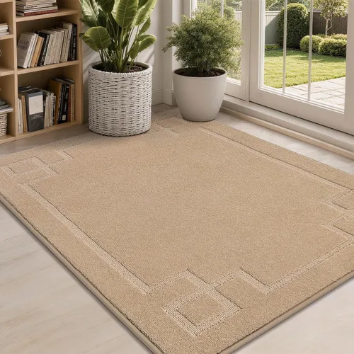 Miniatura 26 de BEQHAUSE Alfombra de Puerta 81 x 122 cm, Alfombras Antideslizantes para Interior Alfombras de Entrada Lavables de Perfil Bajo y Absorbentes, Marrón