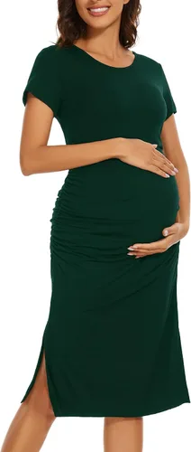 Miniatura 2 de Smallshow Vestido de maternidad dividido para mujer, manga corta, fruncido, ropa de embarazo