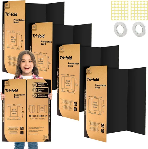 IKAYAS - Paquete de 4 tableros de póster triples de 48 x 36 pulgadas, tableros de póster negros de IKAYAS para feria de ciencias, tableros de