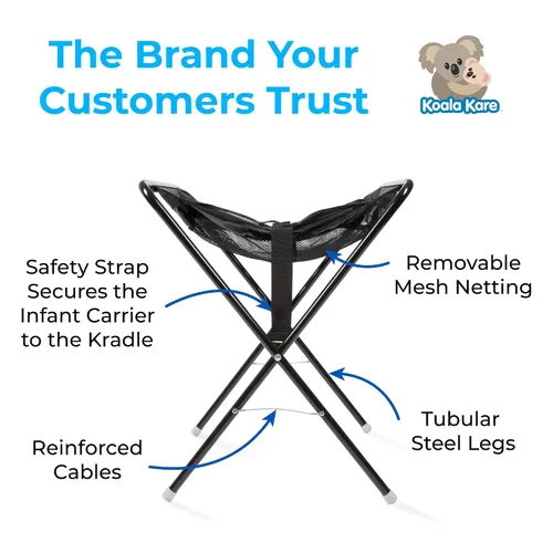 Miniatura 7 de Koala Kare Asiento infantil Kradle – Portabebés seguro, altura de mesa con patas tubulares de acero, diseño plegable y compacto, malla lavable a