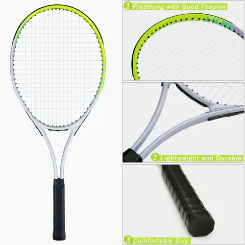 Miniatura 4 de Raqueta de tenis preencordada, ligera, de 27 pulgadas, raquetas recreativas para adultos, para hombres, mujeres, estudiantes, kit de entrenamiento