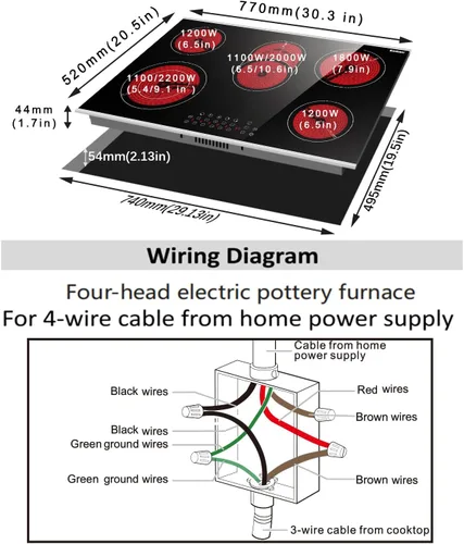 Miniatura 6 de Karinear Placa de Cocción Eléctrica de 30 Pulgadas 4 Quemadores, Estufa Eléctrica Empotrada con Marco de Metal de Protección de Vidrio, Quemadores
