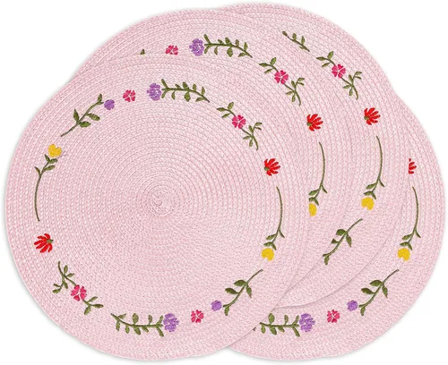 Miniatura 16 de Whaline 4 piezas de manteles redondos con diseño de abeja y girasol bordados, manteles florales para mesa de comedor en casa, para primavera