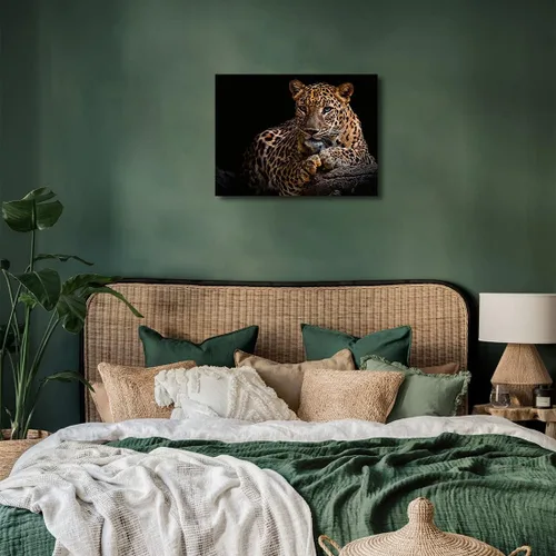 Miniatura 5 de Impresiones en lienzo de leopardo con fondo negro y vida silvestre dorada, arte de pared de leopardo y guepardo, ilustraciones para baño