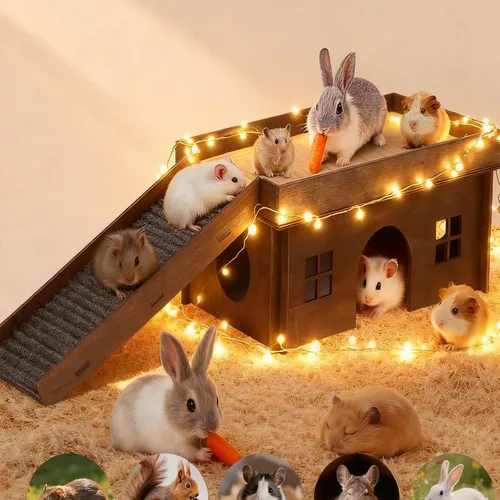 Miniatura 9 de Casa Grande para Conejos con Escalera, Castillo de Madera para Conejos Escondite de Conejos, Cabaña Escondite para Chinchillas y Conejillos