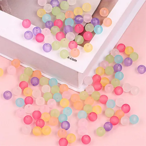 Miniatura 4 de 230 cuentas redondas acrílicas de 0.315 pulgadas (0.315 in), color rosa claro mate esmerilado para hacer joyas de bricolaje