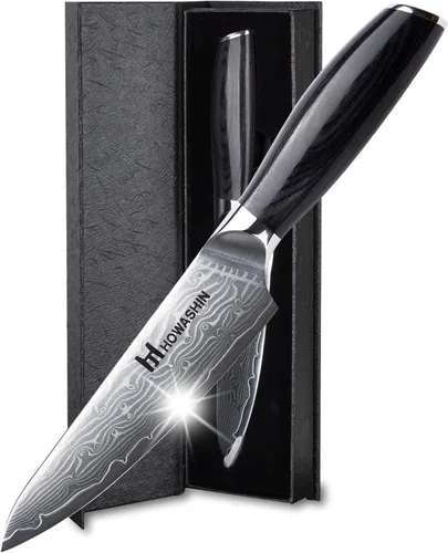 Miniatura 9 de Cuchillo de chef de 5 pulgadas y juego de cuchillos de cocina profesional, acero inoxidable alemán de alto carbono, afilado de afeitar, mango