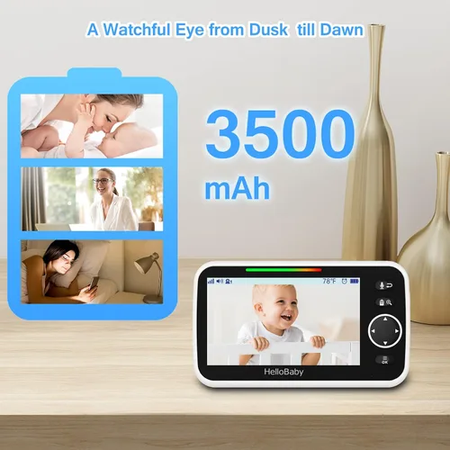Miniatura 3 de HelloBaby Monitor con cámara y audio, pantalla de 5'' con transmisión de video de 16 horas, cámara remota con panorámica-inclinación-zoom