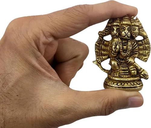 Miniatura 2 de Craftsofindia® Panchmukhi Hanuman - Estatua pequeña de latón, decoración divina, escultura hindú hecha a mano de 2.5 pulgadas para el altar