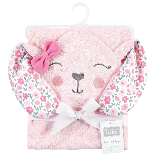 Miniatura 2 de Hudson Baby - Toalla unisex de algodón con capucha y cara de animal para bebé, conejito floral, talla única Floral Bunny