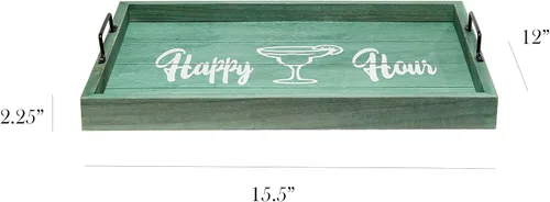 Miniatura 3 de Elegant Designs HG2000-AHH Margarita Drinks Lime Bar Kitchen Wetbar Bandeja Decorativa de Madera para Servir con Asas, 15.50" x 12", Aqua Wash Happy