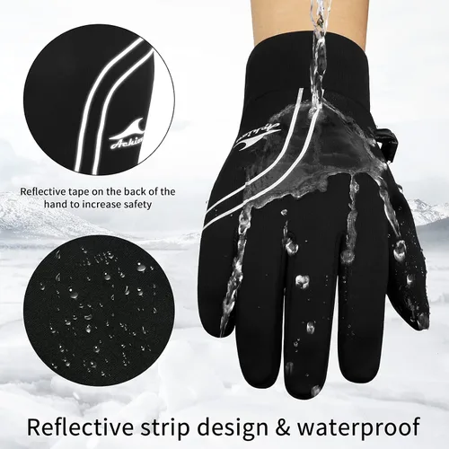 Miniatura 5 de Achiou Guantes de invierno para correr para hombres y mujeres, guantes ligeros para pantalla táctil, forros, guantes térmicos cálidos para ciclismo