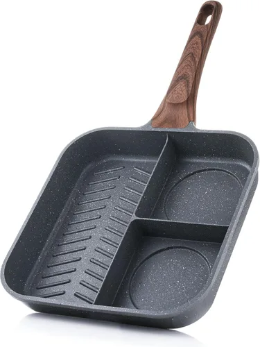 Miniatura 9 de SENSARTE Sartén Parrilla Antiadherente para Estufas, Plancha Versátil con Boquillas de Vertido, Superficie de Cocción Cuadrada Grande, Sartén Gris