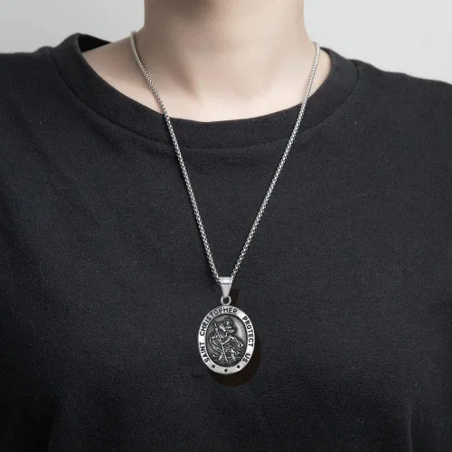 Miniatura 2 de WIGERLON Collares de amuleto de acero inoxidable San Miguel San Cristóbal y San Benito cruz de Jesús maría arcángel que nos protege con amuleto