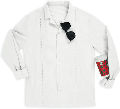 Miniatura 2 de Camisas mexicanas de manga larga para hombre camisas de lino de algodón con botones bordados para boda cubana