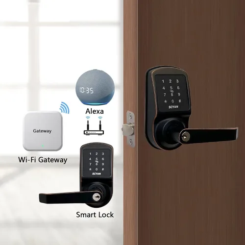 Miniatura 4 de Cerradura de puerta inteligente, sin llave, huella digital, cerradura de manija SCYAN X2 con acceso de teclado para pantalla táctil, bloqueo Bronce
